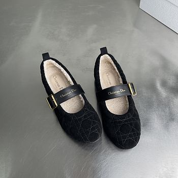 Okify Dior Dioralps Frost Black Suede Ballet Shoes 