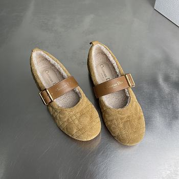 Okify Dior Dioralps Frost Brown Suede Ballet Shoes 