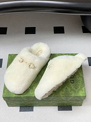 Okify Gucci White Horsebit Wool Slippers  - 5