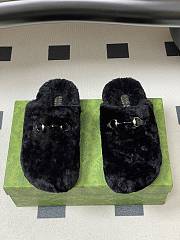 Okify Gucci Black Horsebit Wool Slippers  - 2