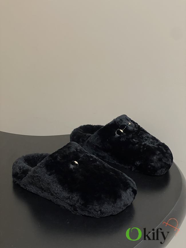 Okify Gucci Black Horsebit Wool Slippers  - 1