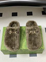 Okify Gucci Dark Olive Green Horsebit Wool Slippers  - 5