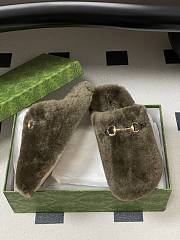 Okify Gucci Dark Olive Green Horsebit Wool Slippers  - 4