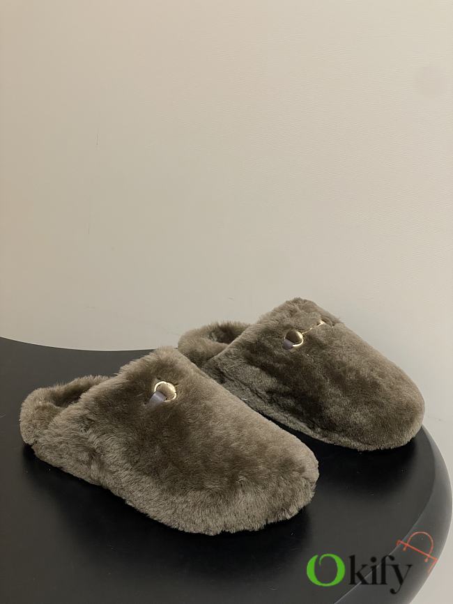 Okify Gucci Dark Olive Green Horsebit Wool Slippers  - 1