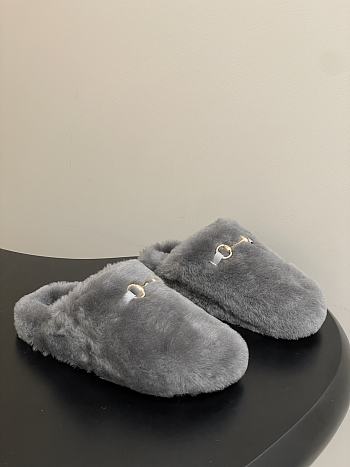 Okify Gucci Gray Horsebit Wool Slippers 