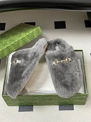 Okify Gucci Gray Horsebit Wool Slippers  - 2