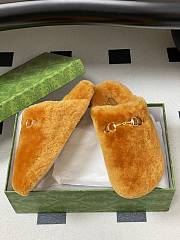 Okify Gucci Orange Horsebit Wool Slippers  - 3