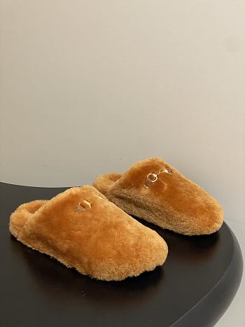 Okify Gucci Orange Horsebit Wool Slippers 