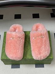 Okify Gucci Pink Horsebit Wool Slippers  - 5