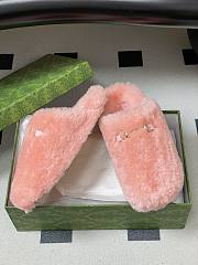 Okify Gucci Pink Horsebit Wool Slippers  - 4