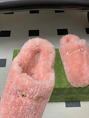 Okify Gucci Pink Horsebit Wool Slippers  - 2