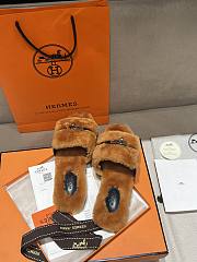 Okify Hermes Brown Wool Slides 26533 - 4