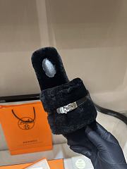 Okify Hermes Black Wool Slides 26535 - 2