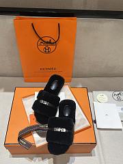Okify Hermes Black Wool Slides 26535 - 4
