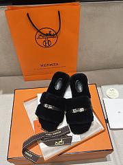 Okify Hermes Black Wool Slides 26535 - 6