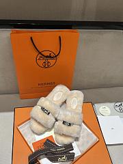 Okify Hermes Beige Wool Slides 26536 - 1