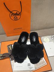 Okify Hermes Black Wool Slides 26537 - 6