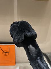 Okify Hermes Black Wool Slides 26537 - 3