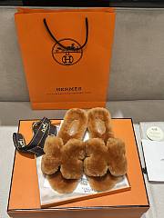 Okify Hermes Brown Wool Slides 26538 - 4