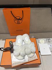 Okify Hermes White Wool Slides 26539 - 6
