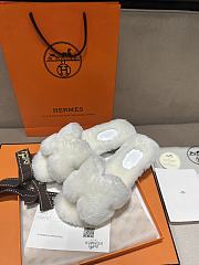 Okify Hermes White Wool Slides 26539 - 3
