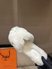 Okify Hermes White Wool Slides 26539 - 2