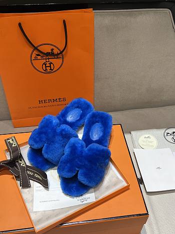 Okify Hermes Blue Wool Slides 26540
