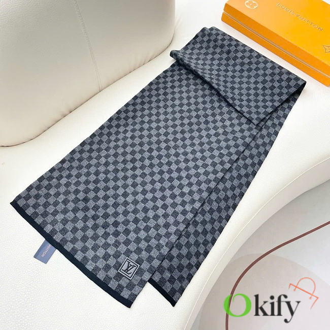 Okify Louis Vuitton Damier Black And Gray Cashmere Scarf 180x32cm - 1