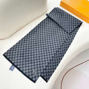 Okify Louis Vuitton Damier Black And Gray Cashmere Scarf 180x32cm