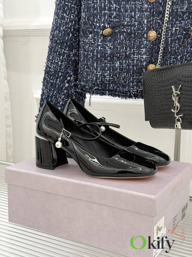 Okify Jimmy Choo Black Mary Jane Heels With Pearl - 1