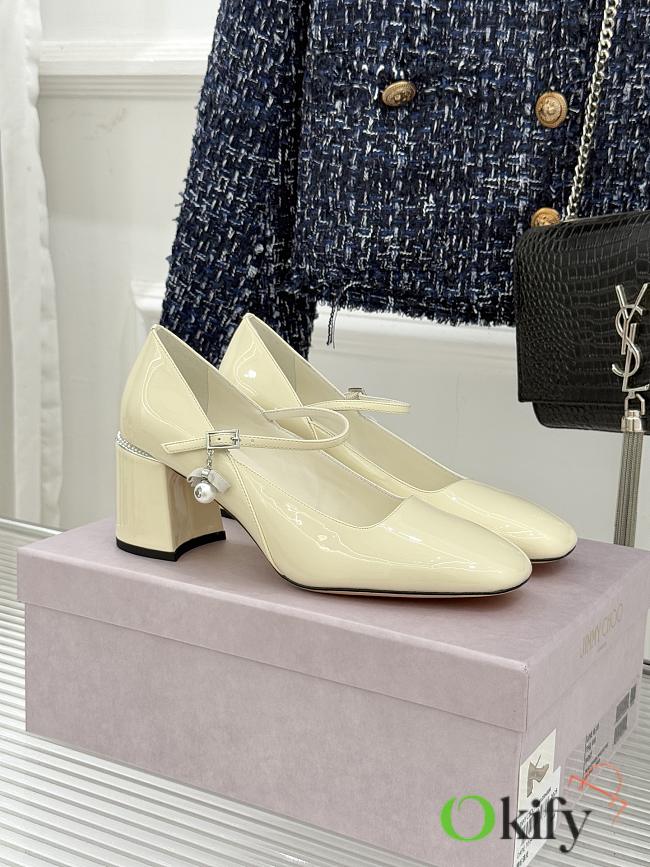 Okify Jimmy Choo White Mary Jane Heels With Pearl - 1
