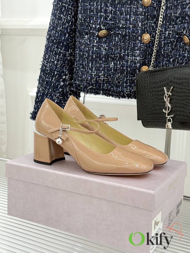 Okify Jimmy Choo Beige Mary Jane Heels With Pearl - 1