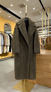 Okify MaxMara Teddy Dark Olive Green Long Coat - 1