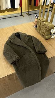 Okify MaxMara Teddy Dark Olive Green Long Coat - 6