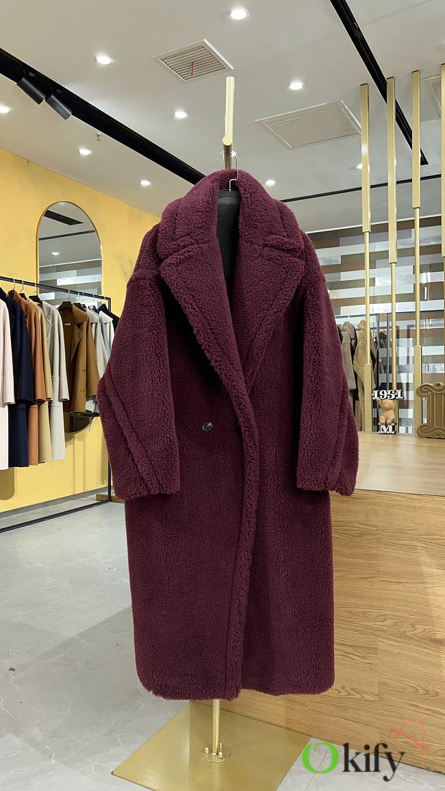 Okify MaxMara Teddy Red Burgundy Long Coat - 1