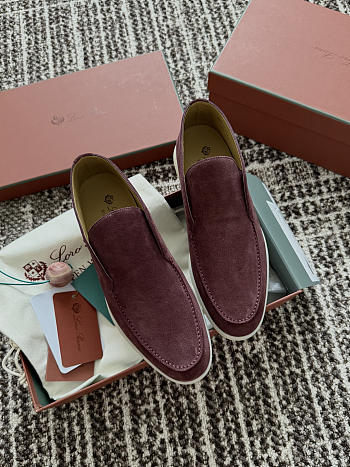 Okify Loro Piana Open Walk Dark Red Men Loafers 