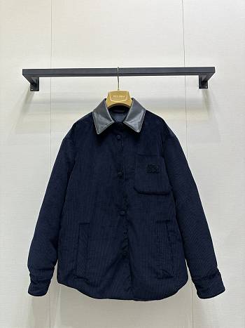 Okify MiuMiu Dark Blue Bomber Jacket With Polo Colar 