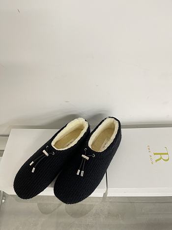 Okify The Row Black Knitted Wool Slip-on Loafers