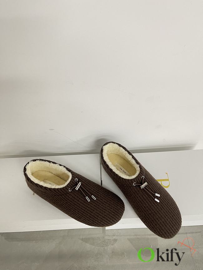 Okify The Row Dark Brown Knitted Wool Slip-on Loafers - 1