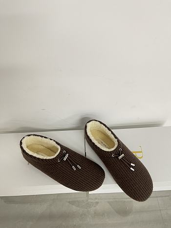 Okify The Row Dark Brown Knitted Wool Slip-on Loafers