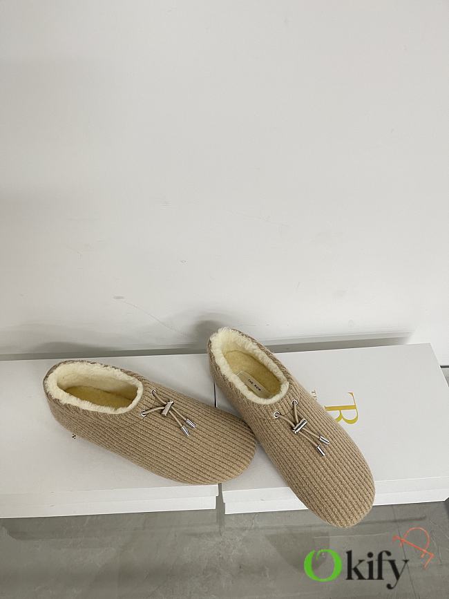 Okify The Row Light Brown Knitted Wool Slip-on Loafers - 1