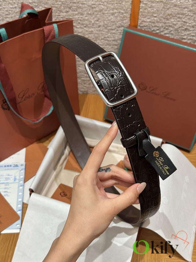 Okify Loro Piana Balloon Dark Brown Men Belt 3.5cm - 1