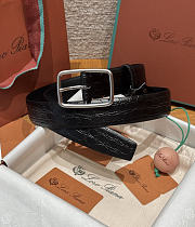 Okify Loro Piana Balloon Black Men Belt 3.5cm 26591 - 4