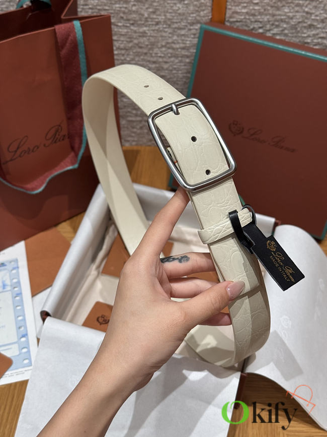 Okify Loro Piana Balloon White Men Belt 3.5cm  - 1