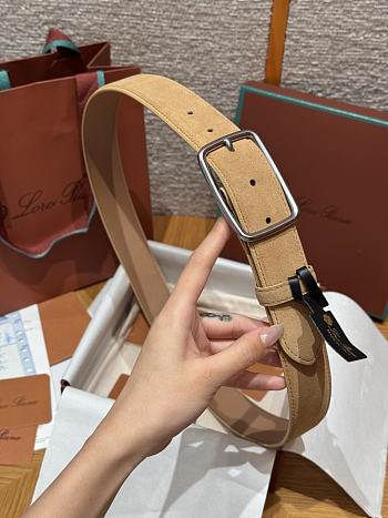 Okify Loro Piana Balloon Brown Suede Men Belt 3.5cm 