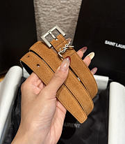 Okify YSL Brown Suede Belt With Silver Hardware 2cm - 5
