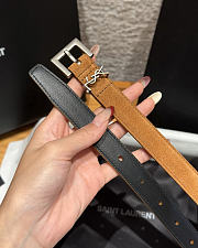 Okify YSL Brown Suede Belt With Silver Hardware 2cm - 4