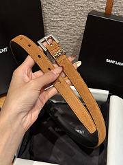 Okify YSL Brown Suede Belt With Silver Hardware 2cm - 2