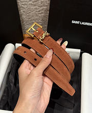 Okify YSL Dark Brown Suede Belt With Gold Hardware 2cm - 6