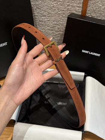 Okify YSL Dark Brown Suede Belt With Gold Hardware 2cm